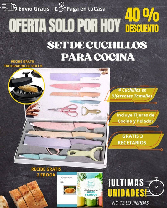 SET DE CUCHILLOS PARA COCINA + 2 OBSEQUIOS - Electicarshop