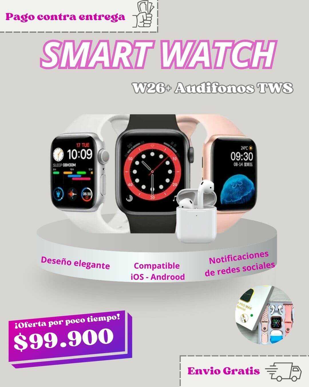 Smart Watch W26 Pro Max + Audifonos Inalambricos - Electicarshop