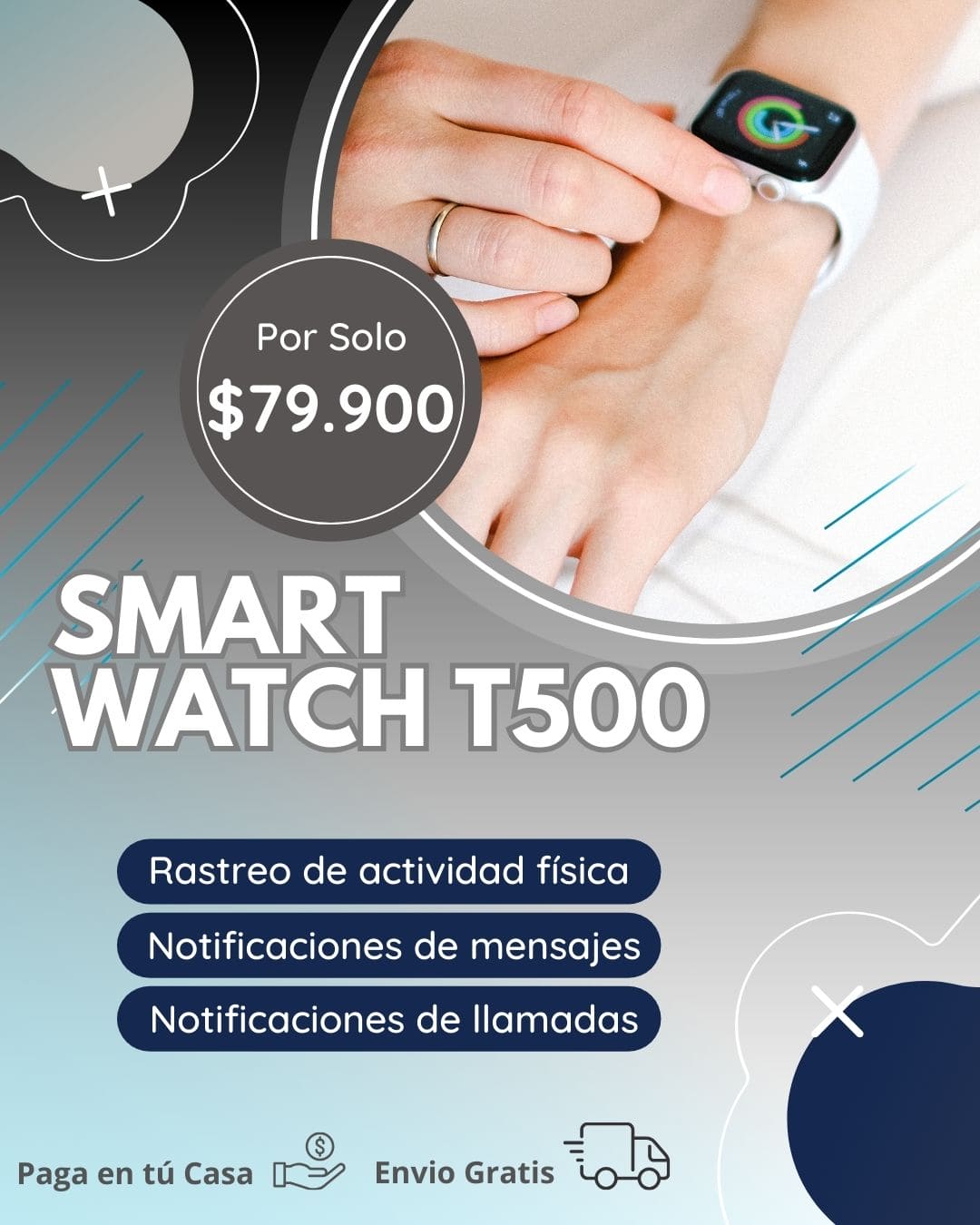 SMARTWATCH T500 PRO + PULSO GRATIS - Electicarshop